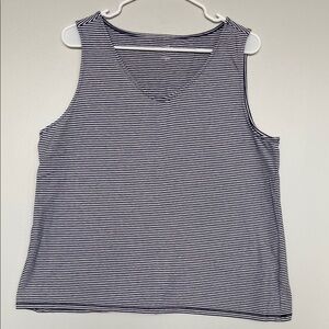 J. Jill Navy and White Striped Perfect V Neck Tank Top
